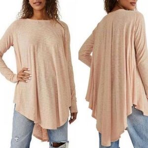 Free People Aria trapeze sand high low curved hem tunic long sleeve tee top
